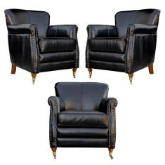 Kit 03 Poltronas Decorativas Sala de Estar Brunei Pés Príncipe Couro P