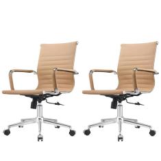 Kit 2 Cadeiras Giratória Baixa Office Manhattan Esteirinha Fratini Revestida em (PU) Fendi Base Rodízio