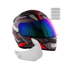 Capacete Masculino Ebf Spider Vermelho Mais Viseira Camaleão e Adesivo