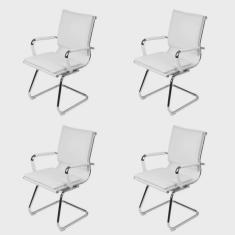 Kit 4 Cadeiras para Escritorio Interlocutor Italiano Estofada em Corino 3304 Branco