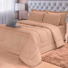 Jogo de Cama 6 Peças Aconchego Dupla Face Casal Queen Bege Casa Dona