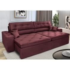 Sofá Retrátil E Reclinável 2,52m Com Molas Cama Inbox Estilo Suede Velusoft Vinho