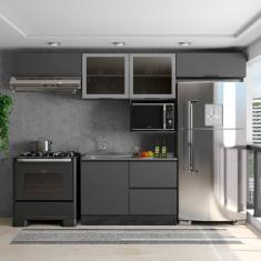 Cozinha Modulada 5 Peças 5 Portas 3 Gavetas Com Balcão Para Pia Etna Grafite
