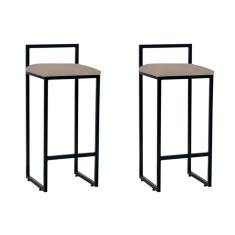 Kit 2 Banquetas Altas Industriais Em Aço Dori Preto Assento Suede Bege - Preto