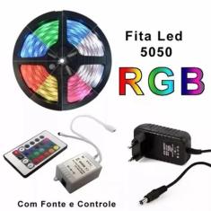 Fita Led Rgb 5050 5m 16 Cores Prova D'água+fonte+controle