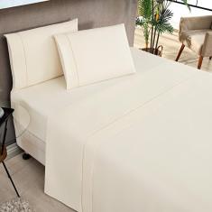 Jogo De Lençol Moscou Queen Ponto Palito 4Pçs Barato - Palha