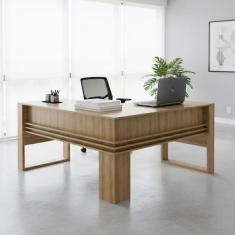 Escrivaninha Mesa Escritório 136cm em L com Detalhe Ripado ME4145 - Es