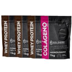 Kit: Whey Protein Concentrado 3Kg + Colágeno Hidrolisado 1Kg - 100% Importado - Soldiers Nutrition-Unissex