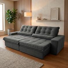 Sofá Retrátil Reclinável Zurique 3,00m Suede Velut Marrom Claro Molas no Assento - King House