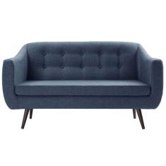 Sofá 2 Lugares Retrô Mimo Botonê Daf Móveis 135 Cm Madeira Eucalipto Linho Azul Base Madeira Tauari