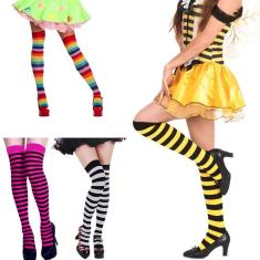 Meia 7/8 Longa Listrada Adulto: Festa Fantasia Cosplay Dança Halloween