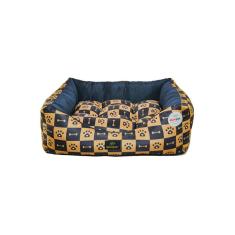 Cama para Cachorro Quadrada em Poliéster Xadrez Caramelo e Azul Marinho Média (M) 45 x 45 cm