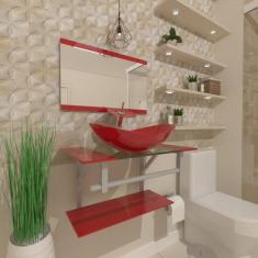 Gabinete de vidro 40cm ac com cuba oval vermelho ferrari - Cubas e Gab