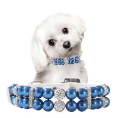 Coleira de pérola para cachorrinho azul, colar de gato com pérolas brilhantes de cristal extravagante strass colar de luxo com contas diamante menina gato joia para cães de estimação PPP XS pequeno