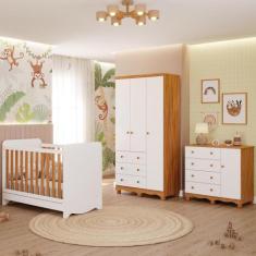 Quarto Bebê Completo Berço Americano Ben 3 em 1 Guarda Roupas 3 Portas