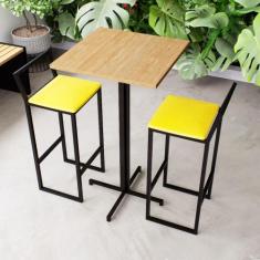 Conjunto Mesa Alta Bar Bistrô Quadrada Pinus 2 Banquetas Confort Estof