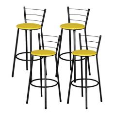 Jogo 4 Banqueta Alta Para Cozinha Ratan Preta Cristal - Lamar Design, 