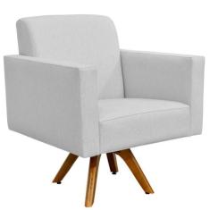 Poltrona Decorativa Giratória Madeira Para Sala de Estar Helô Linho Ci