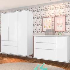Quarto Infantil com Guarda Roupa 3 Portas 2 Gavetas e Cômoda 3 Gavetas