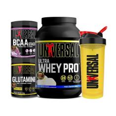 Kit Ultra Whey Pro 900g + Glutamina + BCAA Stack 300g + Coqueteleira - Universal-Unissex