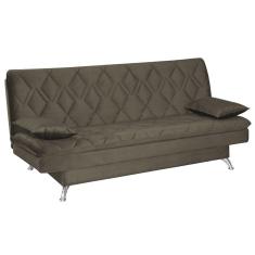 Sofá Cama Sala de Estar 193cm Belinda com Pés Alumínio Veludo Marrom Claro - Gran Belo