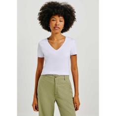 Blusa Básica Feminina Decote V Com Elastano - Azul M-Feminino