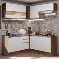 Cozinha Completa de Canto Madesa Glamy 349001 com Armário e Balcão (Sem Tampo e Pia) - Rustic/Branco