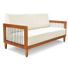 Sofá Living 2 Lugares Marilia 1,60m Linho Natural Base em Madeira Castanho - Pallazio