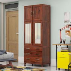 Guarda Roupa Solteiro com Espelho e Pés 4 Portas 3 Gavetas Paris Lanes Móveis Mogano