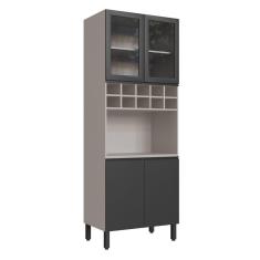 Paneleiro Torre Quente 4 Portas 1 Nicho para Forno e Adega Fumê/Grafite/Vidro Incolor