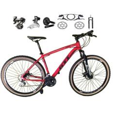 Bicicleta aro 29 Gti Roma Shimano Altus 24V Freio a Disco Hidráulico Garfo com Trava Pneu com Faixa Bege - Vermelho