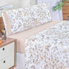 Jogo De Lençol Afrodite Casal 4 Pçs Algodão 180 Fios Estampa Floral - Cáqui