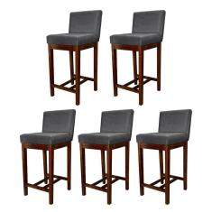 Kit 5 Banquetas Média Lisboa Madeira Capuccino Suede Cinza CCS