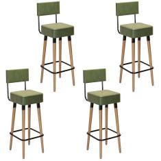 Kit 4 Banquetas Para Bancada Estofada Bariloche Verde