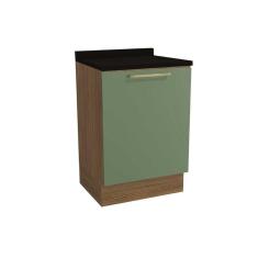 Balcão de Cozinha Modulado Botanic M629 1 Porta c/Tampo 60cm Nogueira/Oliva/Preto - Kappesberg