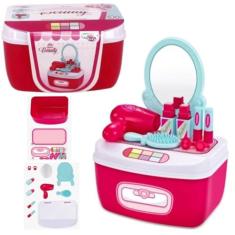 Brinquedo Maleta KIT De BELEZA MAQUIAGEM FAZ DE CONTA Infantil Educativo BEAUTY PARA MENINAS SALÃO DE BELEZA CRIATIVIDADE CRIANÇA 12 PÇS 23/17CM