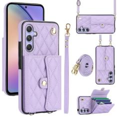 Capa carteira para Samsung Galaxy A14 4G / A14 5G com 4 pontos de cartão, capa flip de couro transversal com bloqueio RFID, capa de telefone com suporte de fivela magnética, alça de pulso à prova de