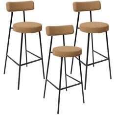 Kit 03 Banquetas Alta Bar Cozinha Sala De Jantar Estrutura Em Aço Milão L02 Bouclê Mostarda