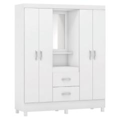 Guarda Roupas Casal Capela 4 Portas Com Espelho 2 Gavetas Lord Demóbile (Branco)