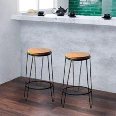 Kit 2 Banquetas Guatemala Industrial Madeira Maciça 70cm Marrom