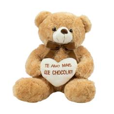 Urso Sentado Te Amo Mais Que Chocolate 39Cm - Pelúcia