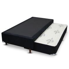 Cama Box Bicama Auxiliar Solteiro Suede Espuma 8cm 40x88x188 Preto - H
