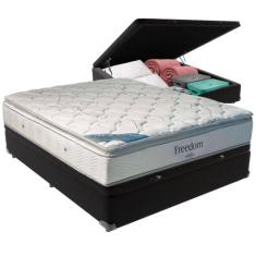 Cama Box Baú e Colchão Freedom Molas Ensacadas Casal Ortobom,  Preto