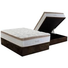 Conjunto Box Baú Casal: Colchão Espuma Herval Molas Ensacadas Toronto + Base Crc Suede Brown (138x188)
