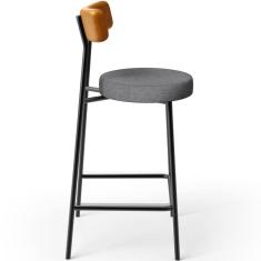 Banqueta Baixa Milão L02 Assento em Linho Estrutura em Aço com Encosto Fixo 60 cm Cinza Moderno