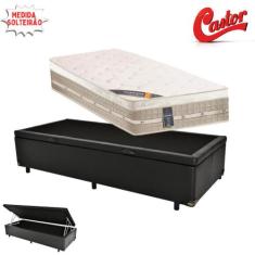 Cama Box Baú Solteiro King Sintético + Colchão Castor Premium com Euro