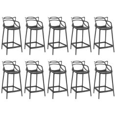 Kit 10 Banquetas Média Allegra 66cm Design Cozinha/bancada - Preto