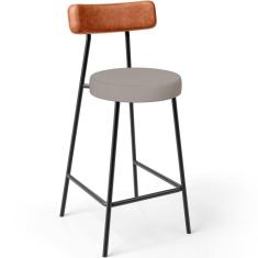 Banqueta Baixa Cozinha Sala Jantar Bancada Milão L02 Couríssimo Camel Linho Bege - Lyam Decor