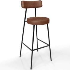 Banqueta Alta Bar Cozinha Sala De Jantar Estrutura Em Aço Milão L02 Couríssimo Marrom - Lyam Decor