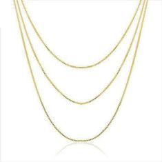 Colar 3 Correntes Triplo Top Super Xique Folheada A Ouro